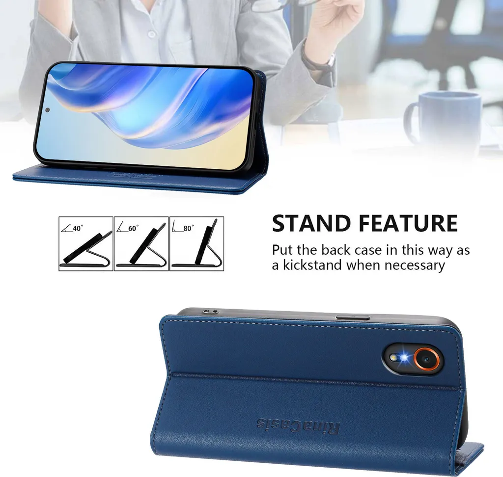 Sottile Custodia Pelle Blu Samsung Galaxy XCover7 - Flip Wallet Case - 3