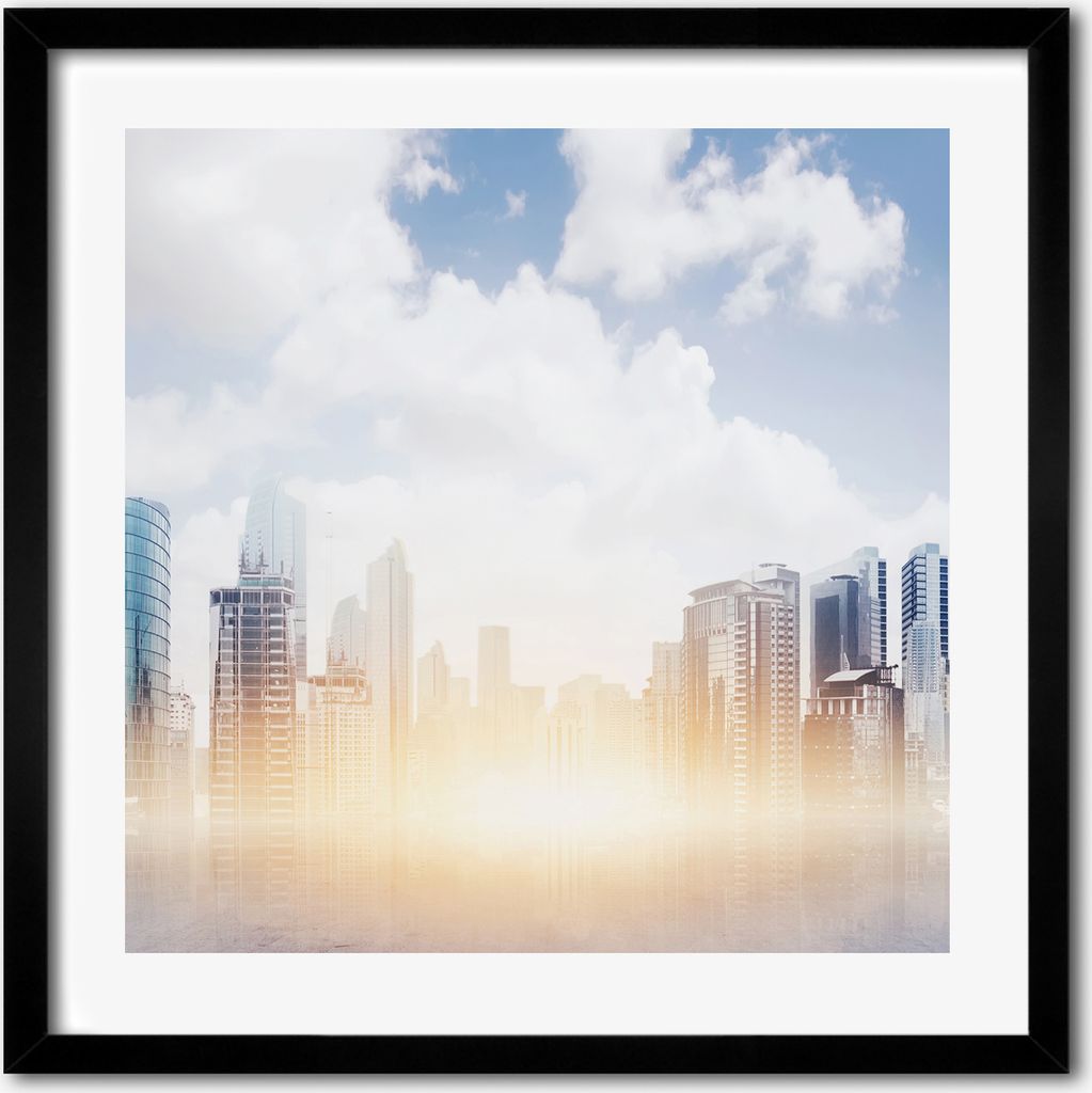 Bild - 50 cm x 50 cm - MDF - Rahmen, Wandkunst - Wolkenkratzer