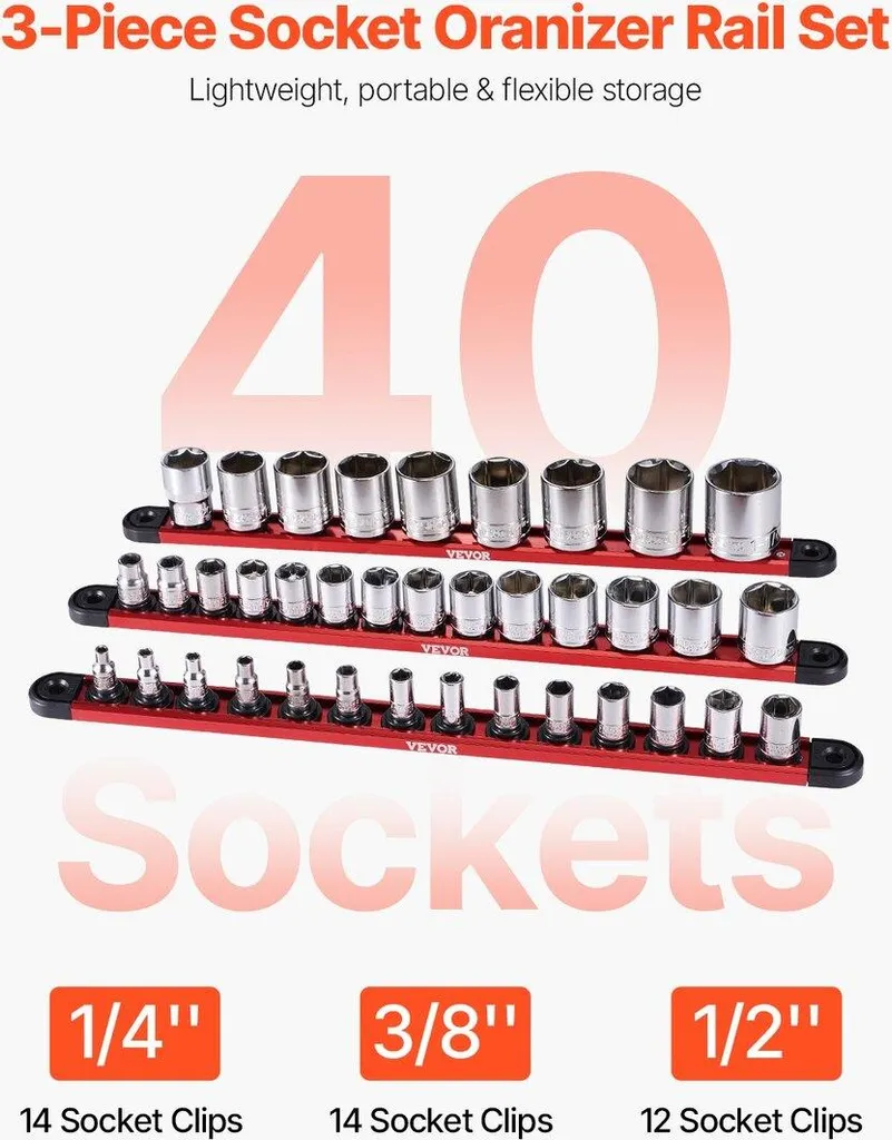 AMM Organizer Per Prese 18 Pezzi - Set Clip Portaprese 1/4, 3/8, 1/2 Per Cassette Degli Attrezzi