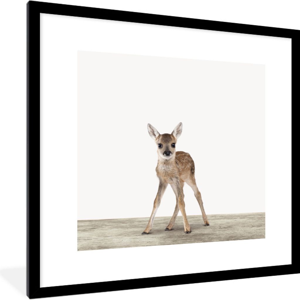 MuchoWow Gerahmtes Poster Hirsche - Baby-Hirsche - Tiere - Mädchen - Jungen - Kinder 40x40 cm - Poster mit Schwarzem Bilderrahmen Wandposter Rah...