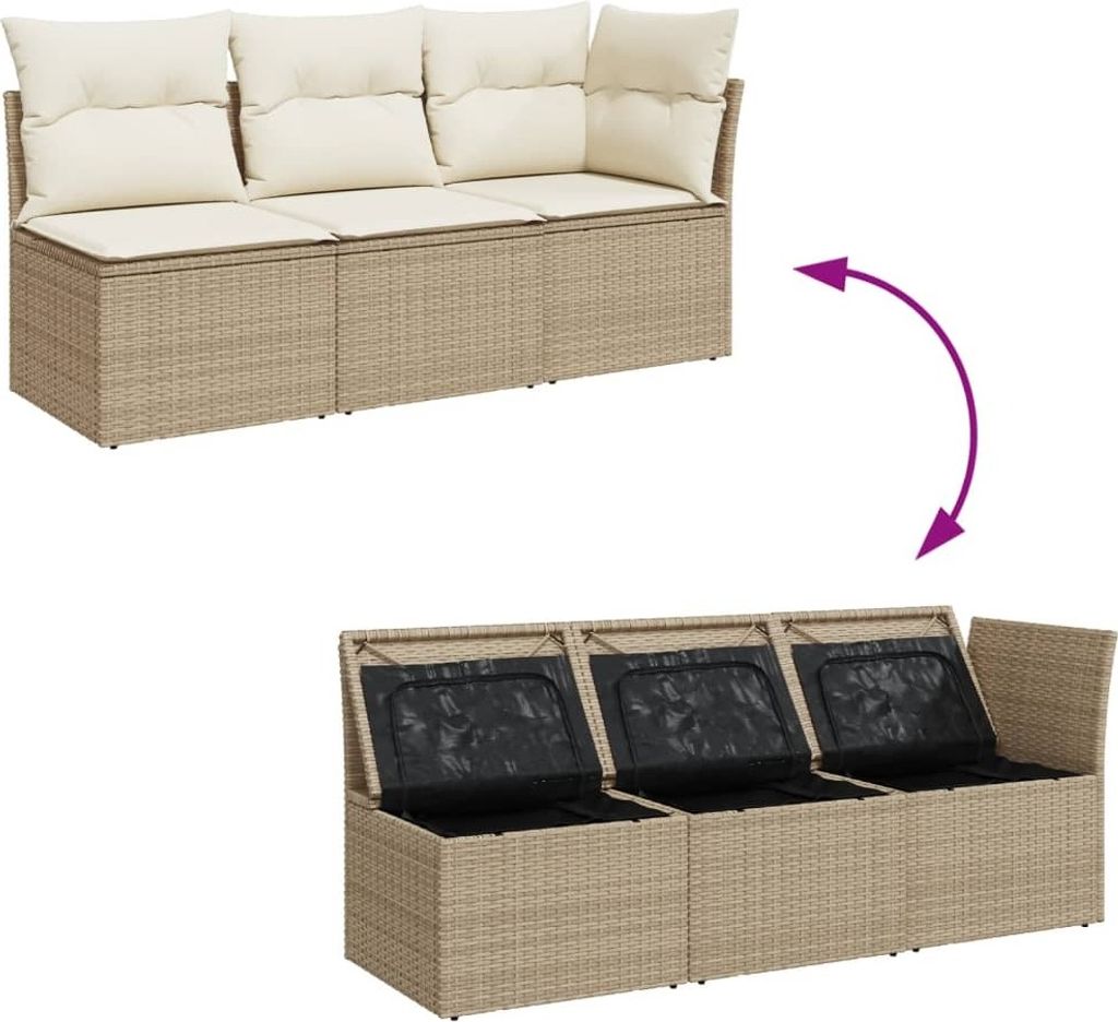 vidaXL Gartensofa mit Kissen 3-Sitzer Beige Poly Rattan Produktbild 8