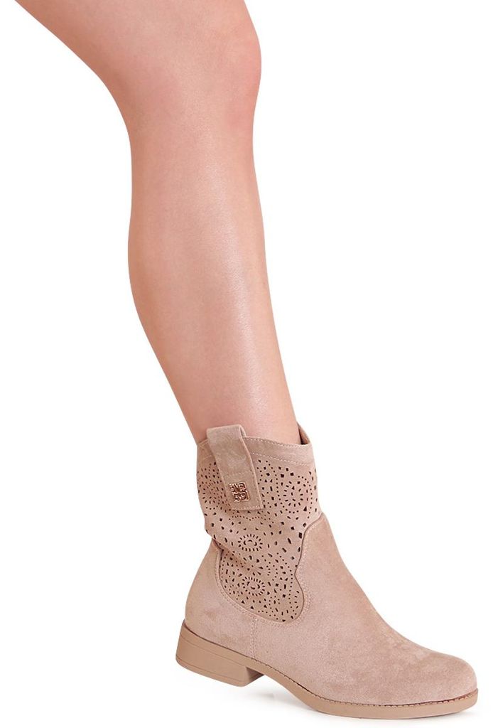 topschuhe24 3216 Damen Cut Out Stiefeletten Ankle Boots, Farbe:Beige, Größe:40 EU