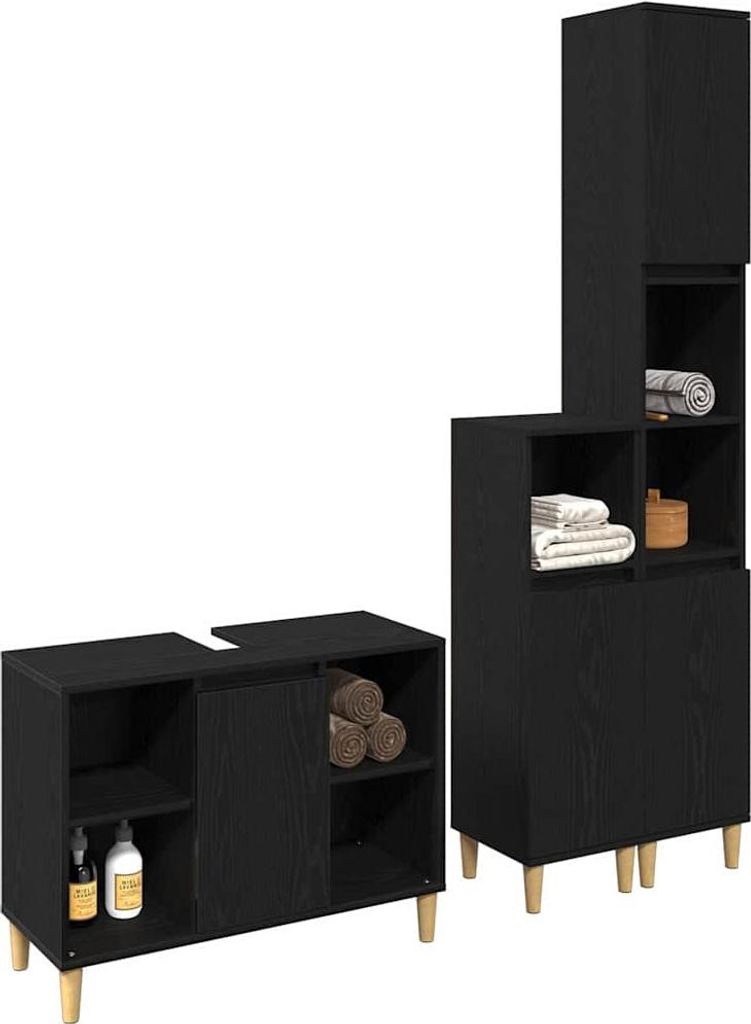 Badezimmermöbel-Set mit Speicher 3 pcs Schwarz Holzwerkstoff