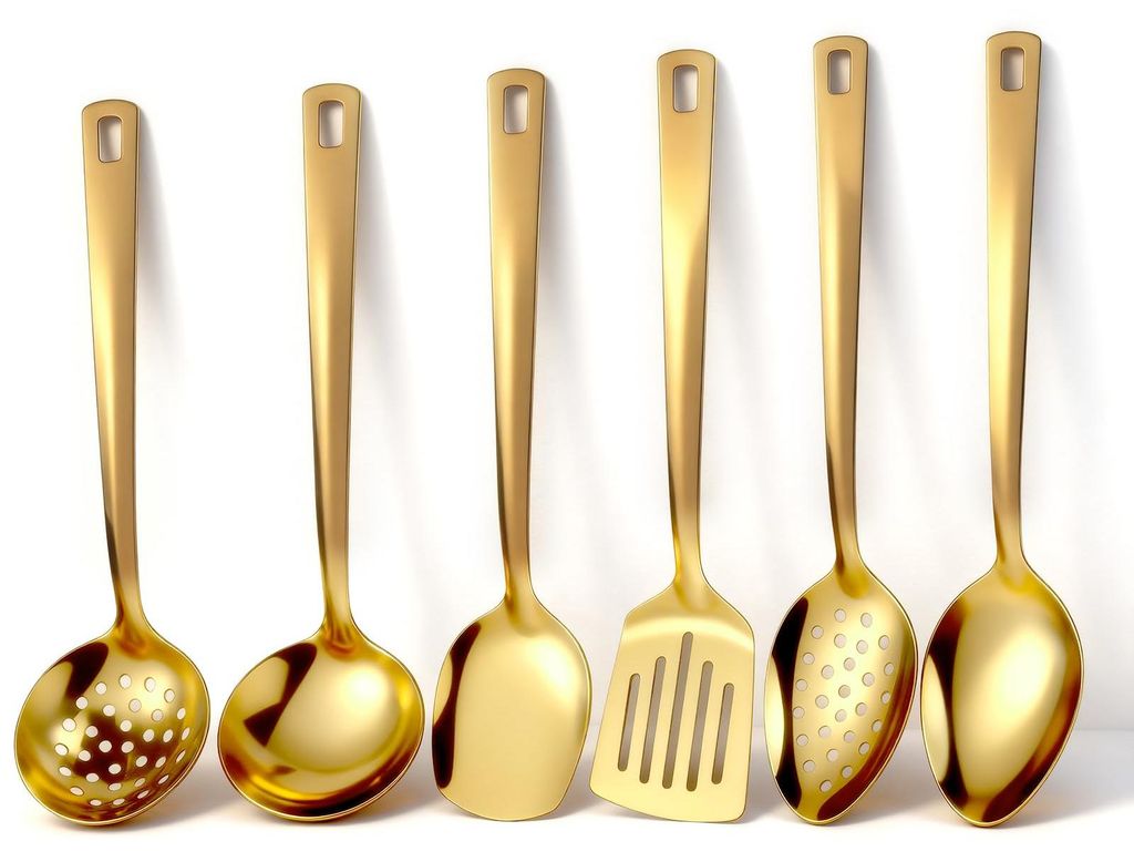 6-teiliges Küchenutensilien-Set, titan-goldfarbene Beschichtung, Edelstahl
