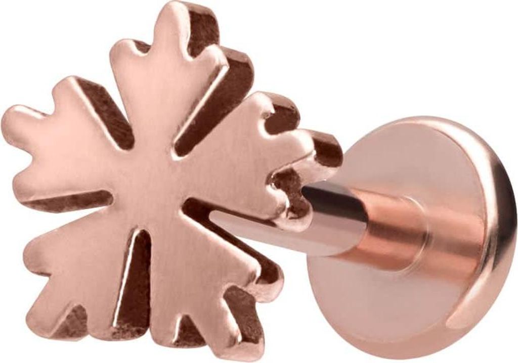 Ohrpiercing, Nasenpiercing Titan Labret mit Innengewinde SCHNEEFLOCKE RoséGold Stablänge: 7mm | Stabstärke: 1,6mm