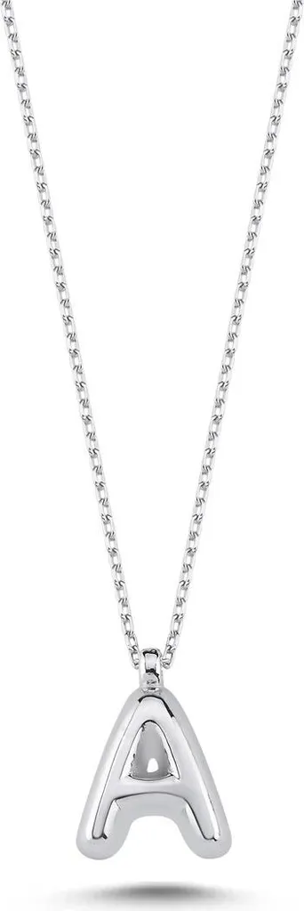 Pendentif lettre A 3D argent 925 - Collier initiales rhodié pour femme