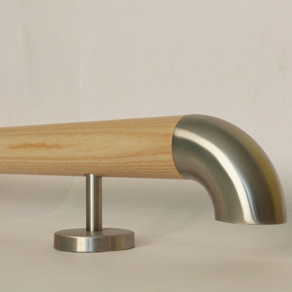 TIBU Esche Holz Handlauf Geländer 0,3m - 5m, Länge 490 cm, Ende Edelstahlbogen und 6 gerade Halter