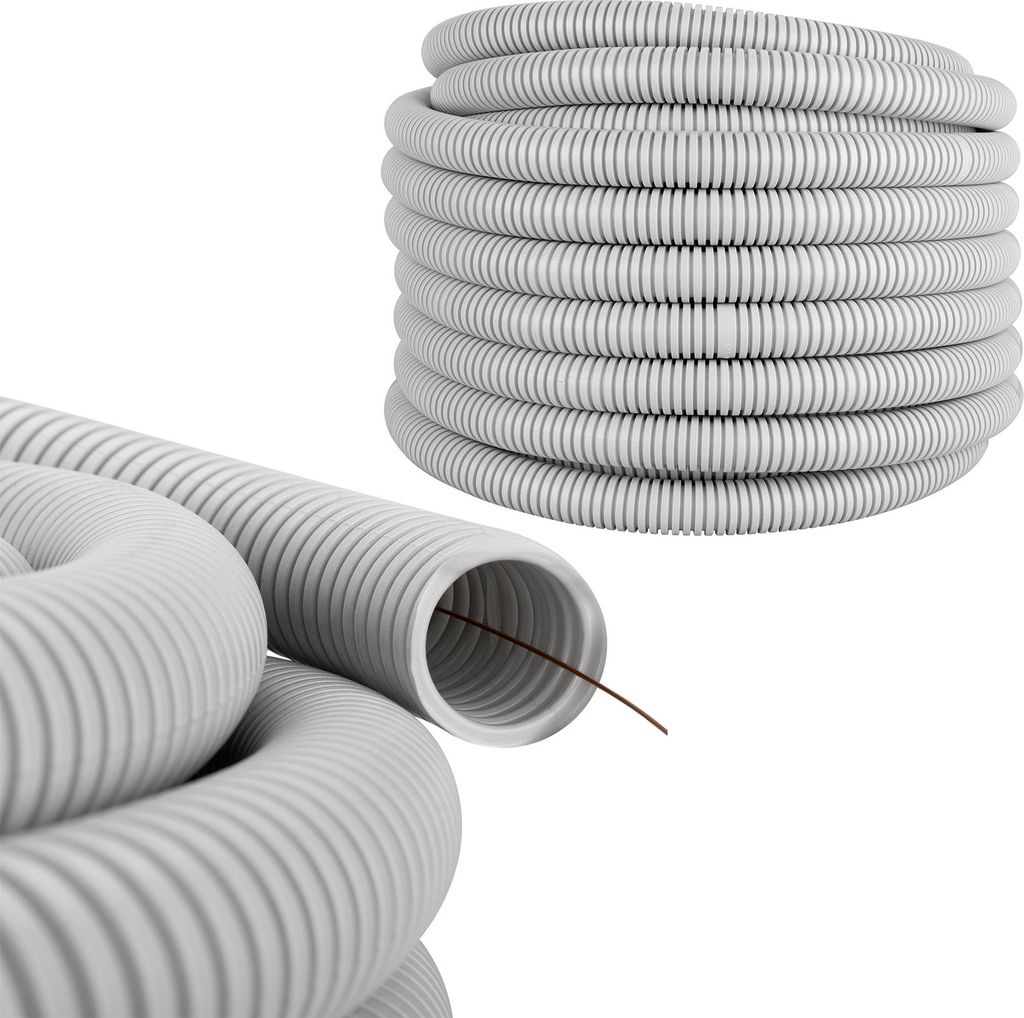A coiled flexible conduit with a wire inside, shown from two angles.