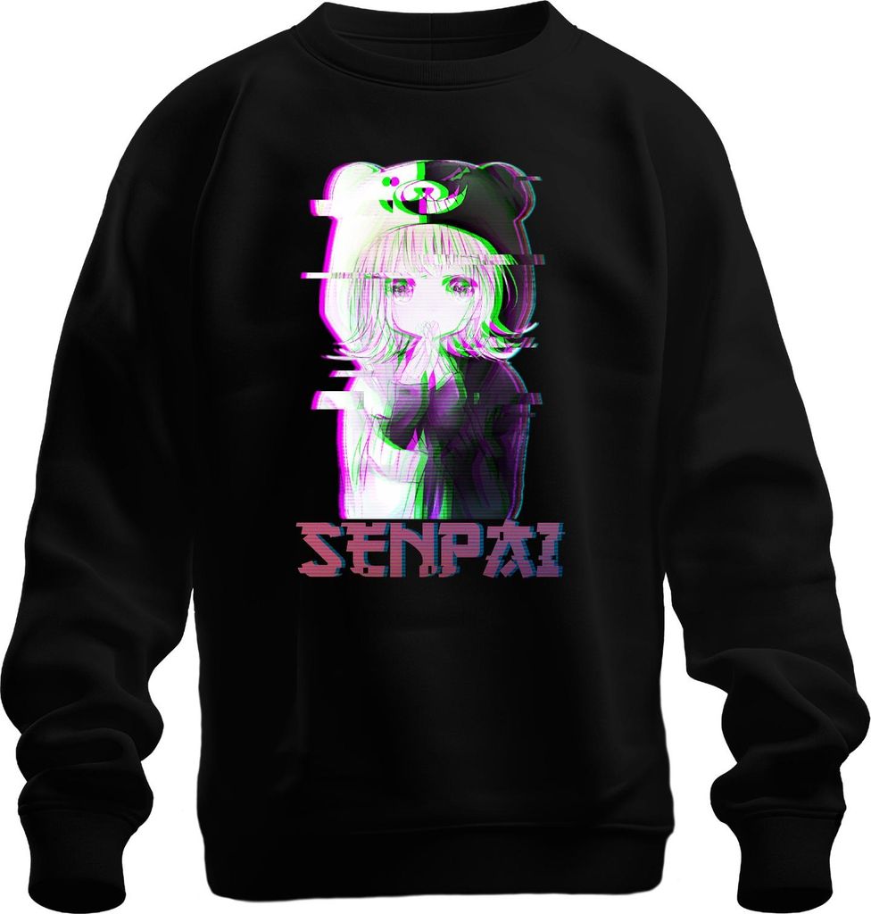 SENPAI Anime Kawaii Chibi Glitch Manga Otaku Bär Kapuze Vaporwave Uni Sweatshirt Pullover, Schwarz, L