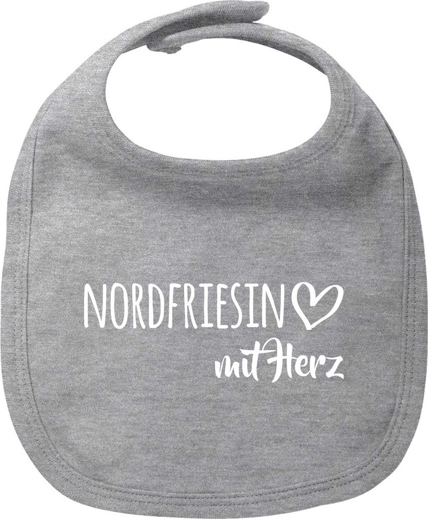 Huuraa Baby Lätzchen Nordfriesin mit Herz Heather Grey Klettverschluss Baumwolle Latz Geschenkidee