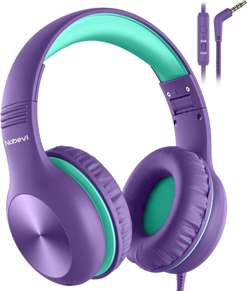 Kinder Kopfhörer mit Kabel, 85/94dB Lautstärkegrenze, HD-Stereoton, Sharing-Funktion, Faltbare Over-Ear Kinderkopfhörer mit Mikrofon für Schule...