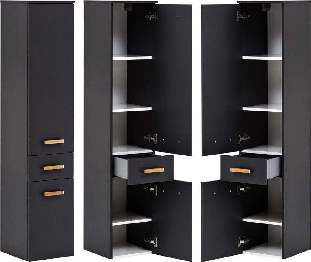 Badezimmer Hochschrank DABO-04 in anthrazit mit Landhaus-Eiche, B/H/T: 32,7/160,1/35,3 cm