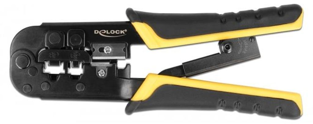 Delock Universelle Crimpzange mit Abisolierer RJ45 oder RJ12/11 Stecker