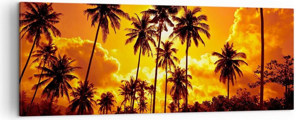 Bild auf Leinwand - Leinwandbild - Palmen Bäume Sonne - 140x50cm - Wand Bild - Wanddeko - Leinwanddruck - Bilder - Kunstdruck - Wanddekoration - L...
