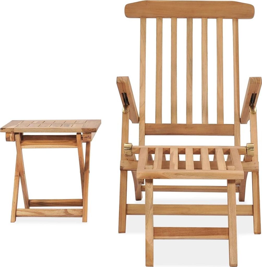 vidaXL Garten-Liegestuhl mit Fußstütze und Tisch Massivholz Teak