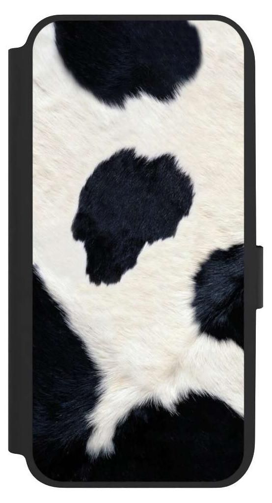 NIVOCASE Klapphülle für Samsung Galaxy A14 5G Handyhülle aus Kunst Leder NIVOflip schwarz Animal-Look Animalprint Kuhfell