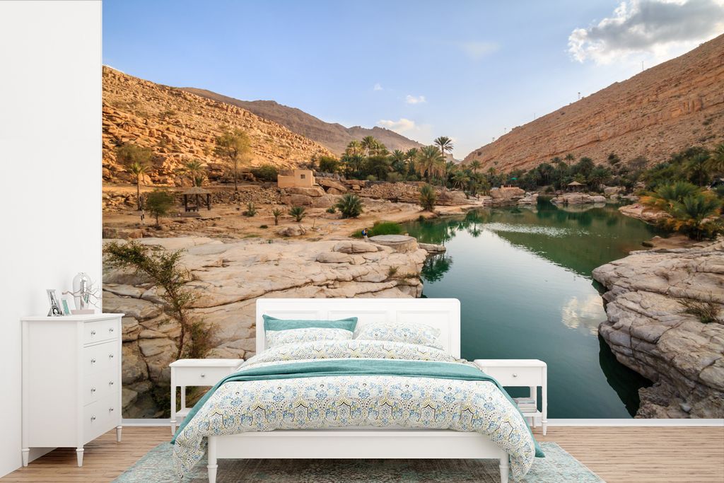 MuchoWow Fototapete für Wohnzimmer oder Schlafzimmer Wandtapete Vinyl Motivtapete Eine Oase in der Wüste - 390x260 cm - Papiertapete