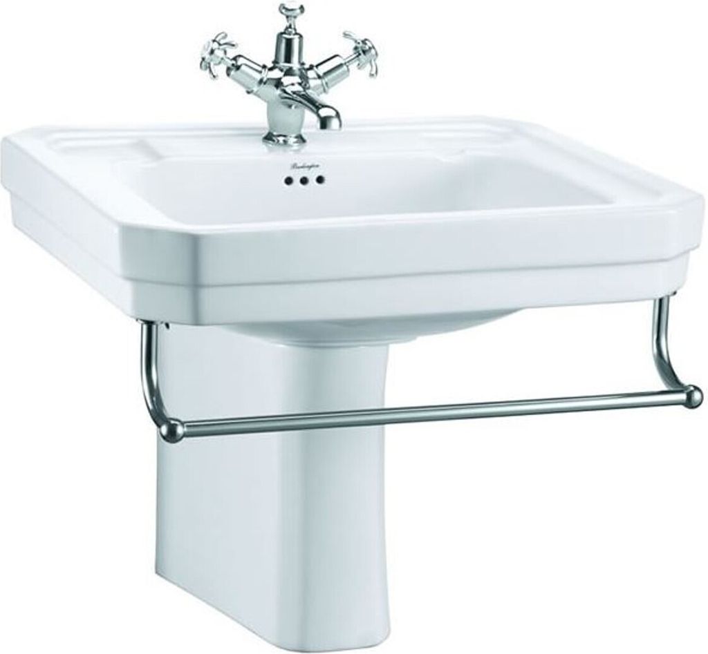 Casa Padrino Luxus Porzellan Waschbecken mit halben Sockel und Handtuchhalter 61 x 51 x H. 50 cm