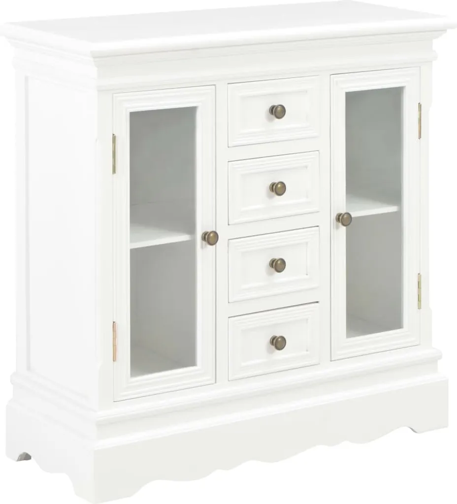 Buffet blanc 70x28x70 cm en pin massif - Petit meuble de rangement bois