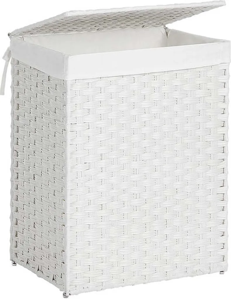 Panier à Linge en Polyrotin Blanc Résistant - Organiseur 46x33x60 cm