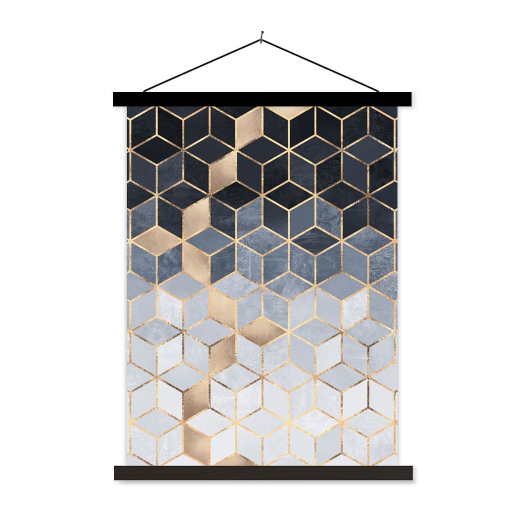 MuchoWow Textilposter Würfel - Gold - Muster 40x53 cm mit schwarzem Rahmen - Abbildung