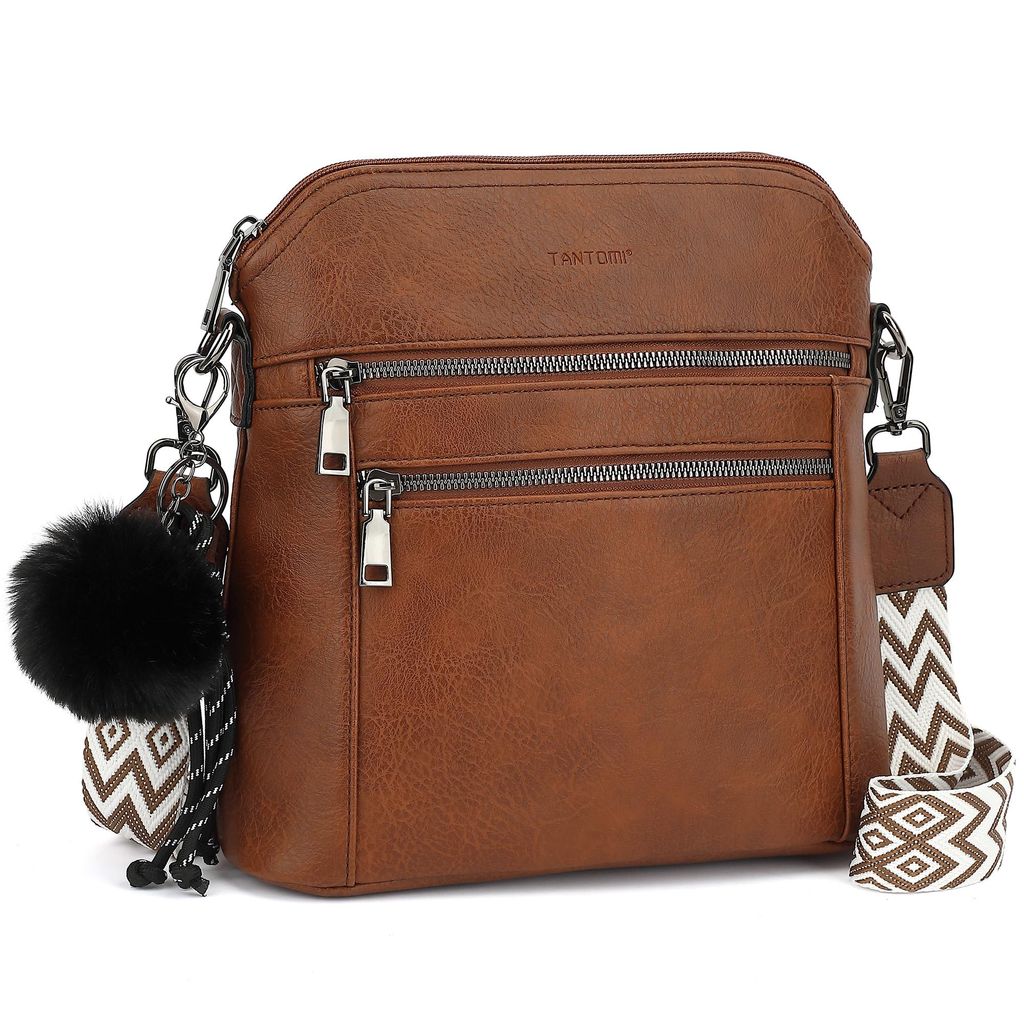 Damen Umhängetasche mittelgroß, Schultertasche mit mehreren Fächern, Crossbody Bag Handtaschen für Frauen mit Verstellbarem Breitem Gurt