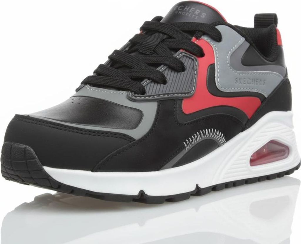 Skechers UNO GEN1 Color Surge Sneaker, Black Synthetic Red Gray Trim, 30 EU