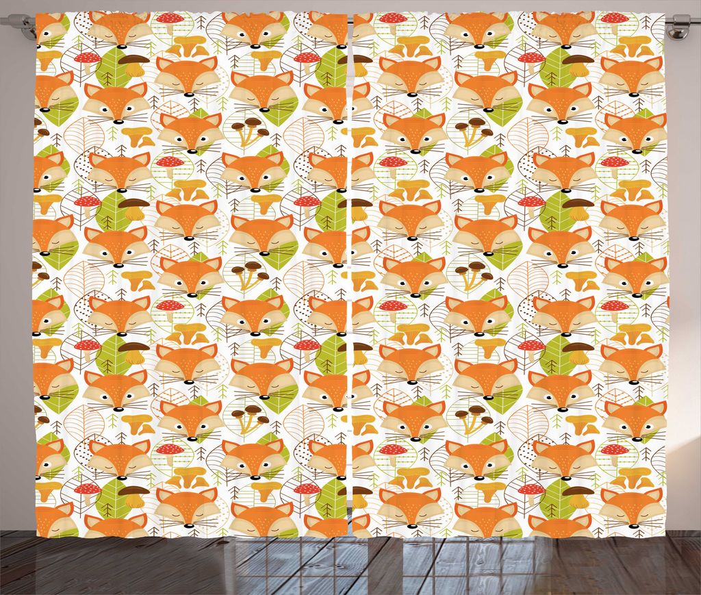 ABAKUHAUS holzig Rustikaler Gardine, Front Porträt von Fox Leaves, Wohnzimmer Universalband Gardinen mit Schlaufen und Haken, 280 x 225 cm, Marigo...