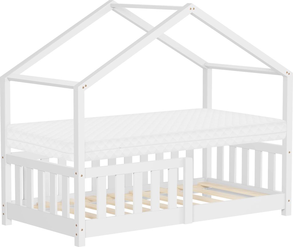 ML-Design Kinderbett Hausbett 70x140 cm Weiß mit Matratze Produktbild 