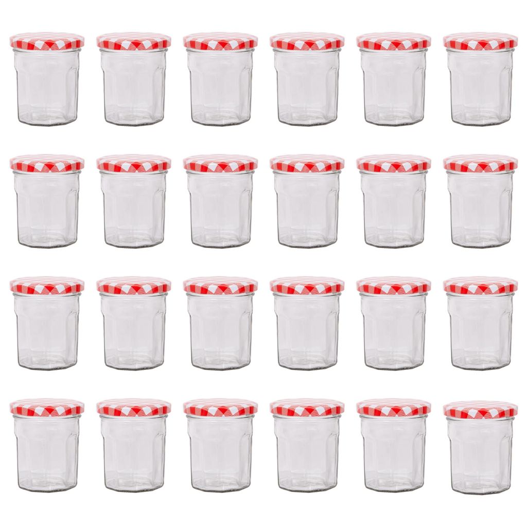 24x 185ml Marmeladengläser mit Rote Gingham Deckel - Leer Schraubenkopf Küche Essen Honig Würzen Konservieren Einmachen Lagerung Glas-Set - Von ...