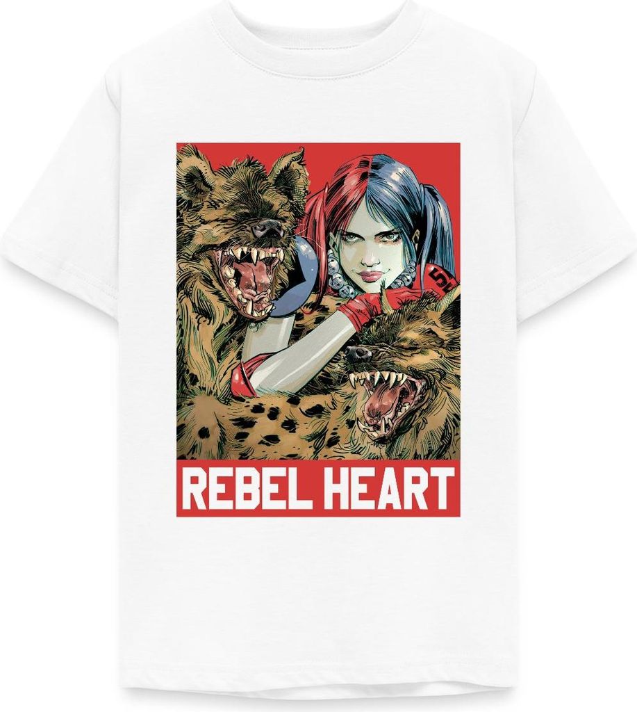Spreadshirt Harley Quinn Rebel Heart Teenager T-Shirt, 134/146 (9-11 Jahre), Weiß