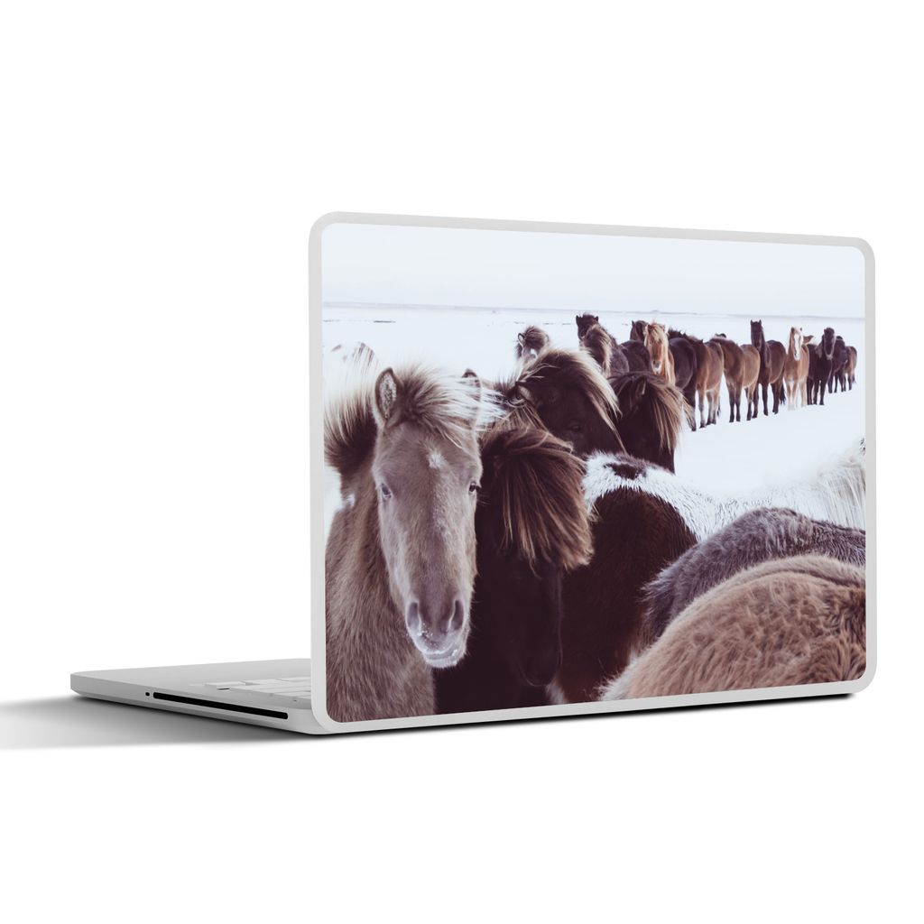 MuchoWow Laptop Aufkleber Sticker Cover Pferde - Schnee - Weiß 25x18 cm - Laptop-Deko