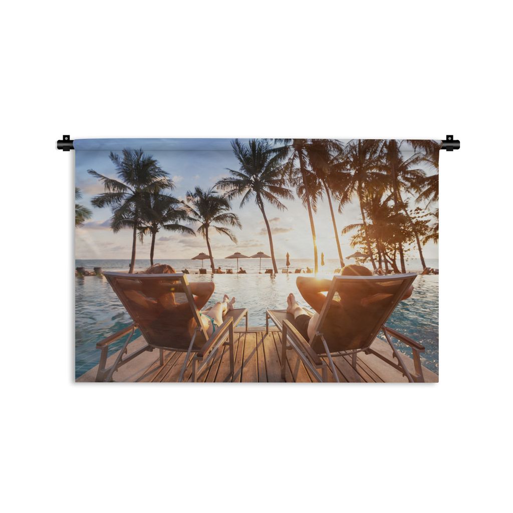 MuchoWow Wandteppich Wandbehang Strand - Meer - Palme 60x40 cm Tapisserie Dekoration Wandtuch - Wanddekorationen