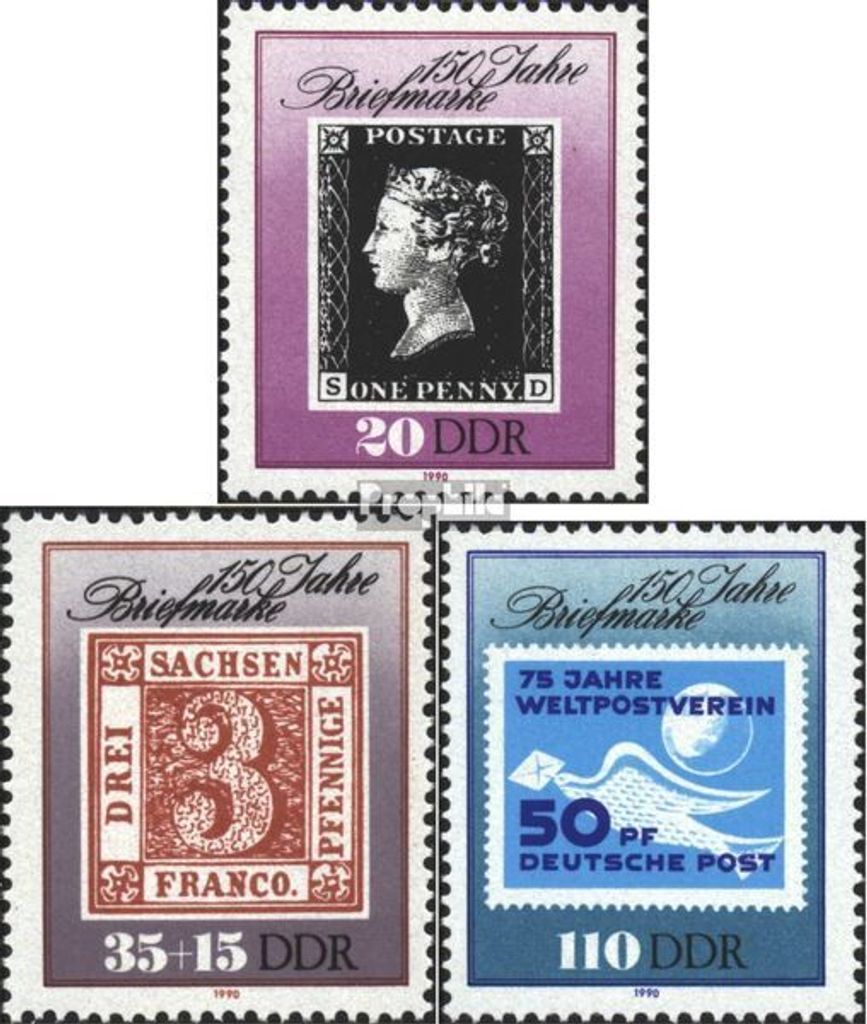 Briefmarken DDR 1990 Mi 3329-3331 (kompl.Ausg.) FDC 150 Jahre Briefmarken