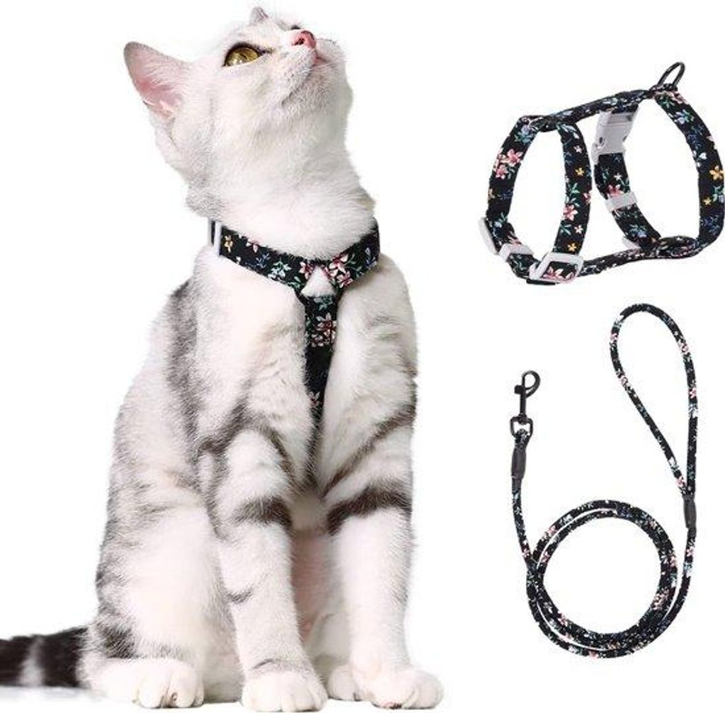 Katzenleiner mit Blumenprägung, mit Gurt, für kleine und mittelgroße Katzenfreunde