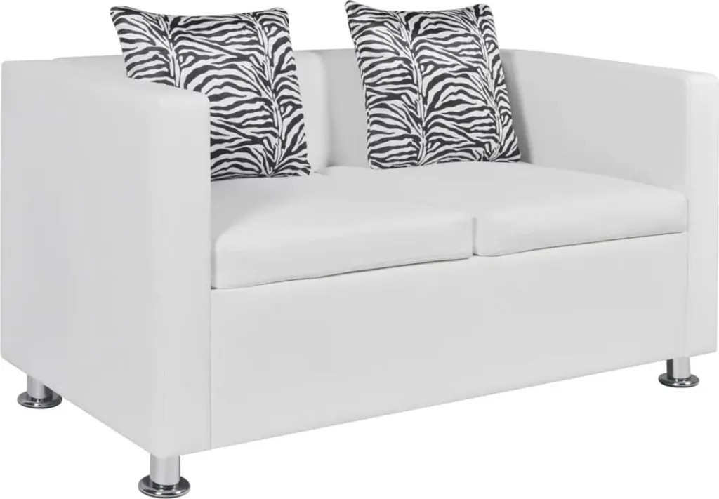 Petit canapé droit 2 places blanc en cuir synthétique pour salon chic