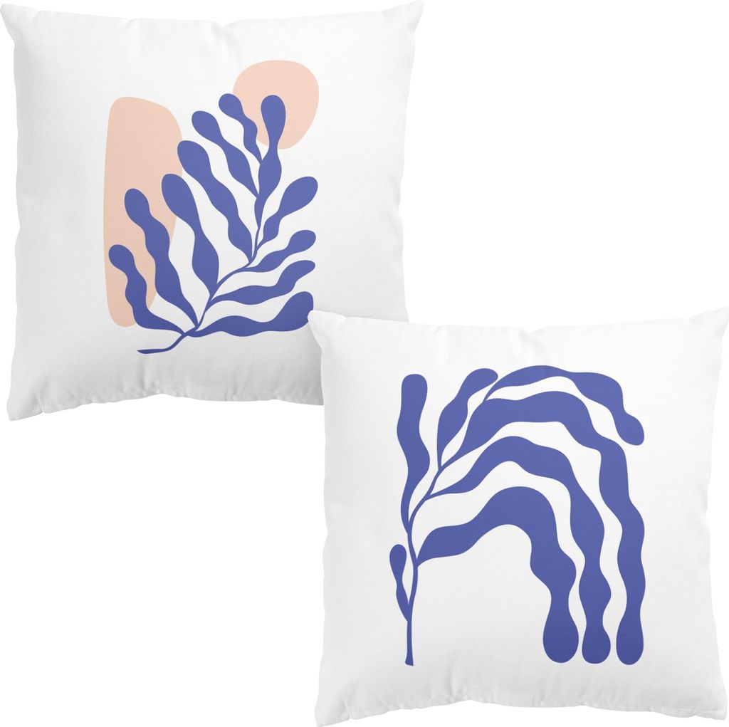 Dekokissen 2-teilig originell draußen / Outdoor Zierkissen waschbar Design blau Abstrakt Sofakissen mit Füllung