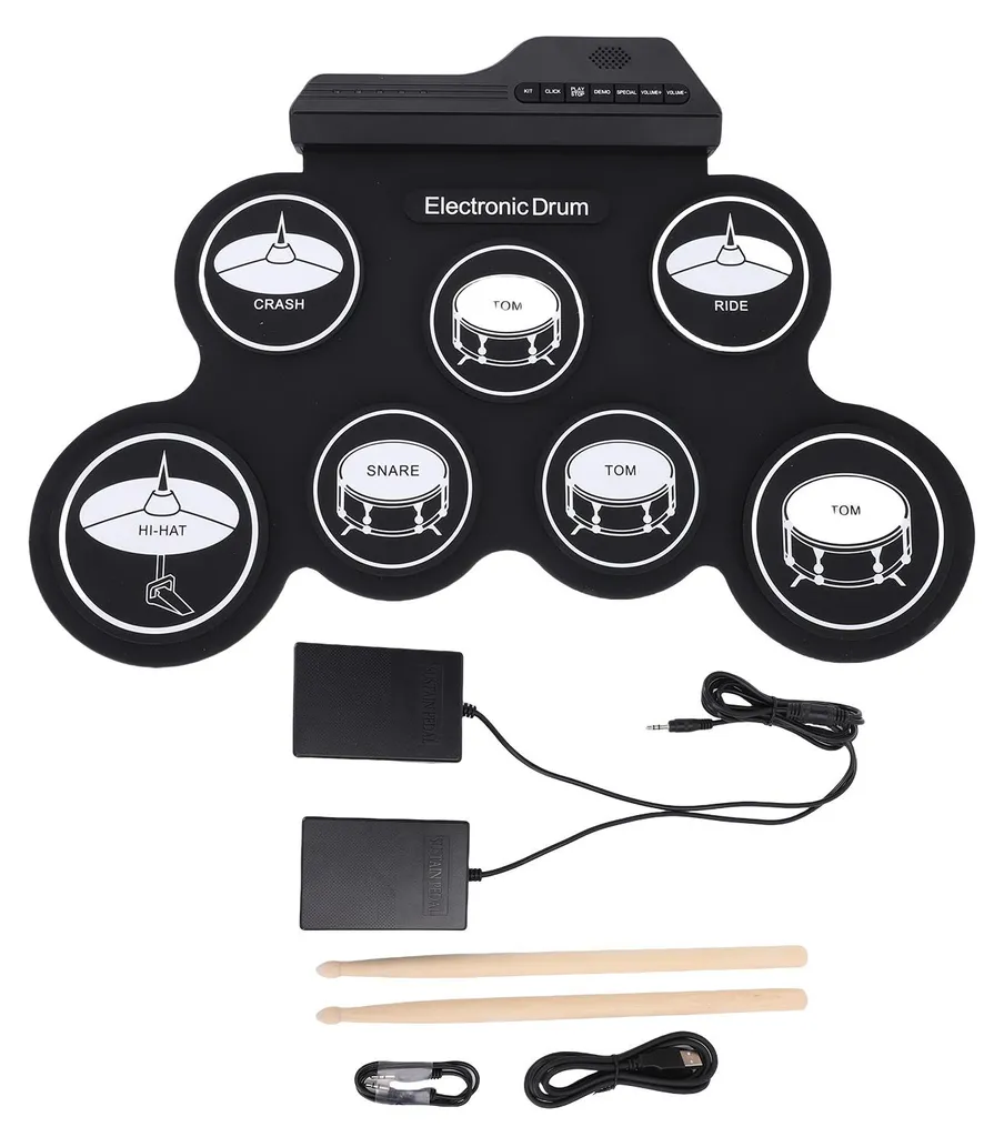 Batterie électronique 7 pads silicone avec haut-parleur et entrée MP3