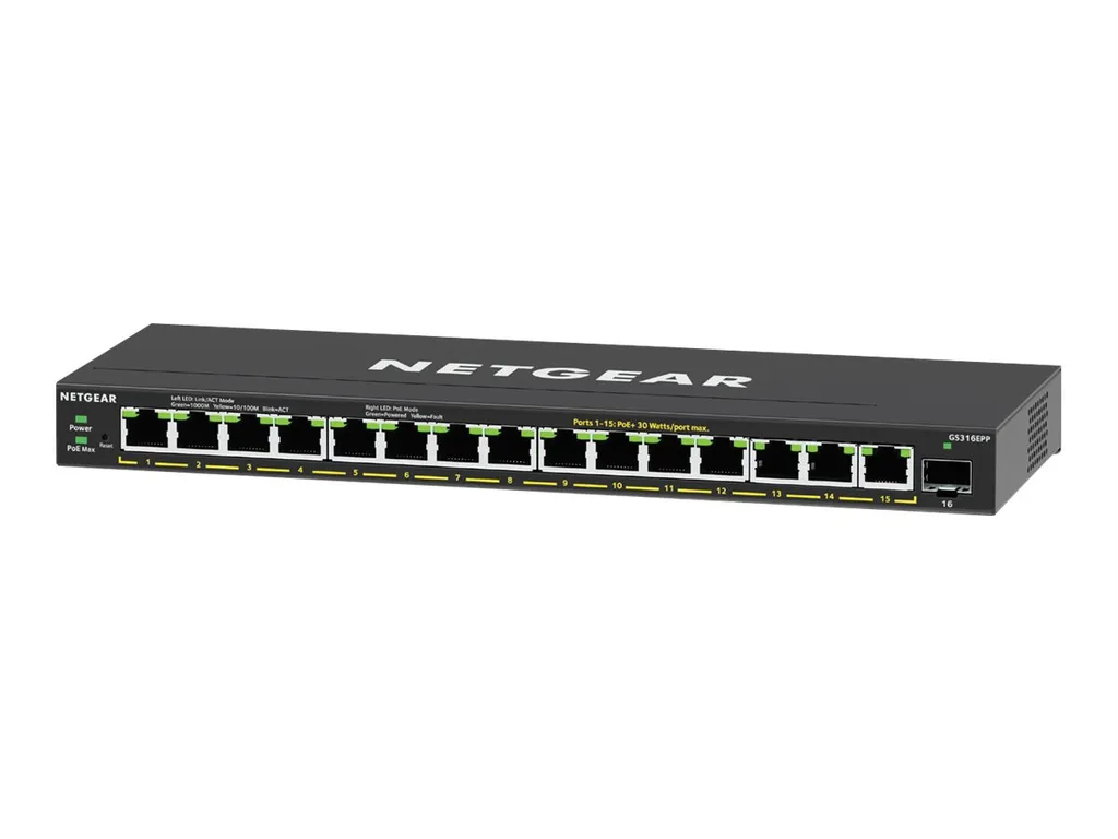 Switch Ethernet PoE+ 16 Ports Gigabit NETGEAR GS316EPP avec Budget de 231W