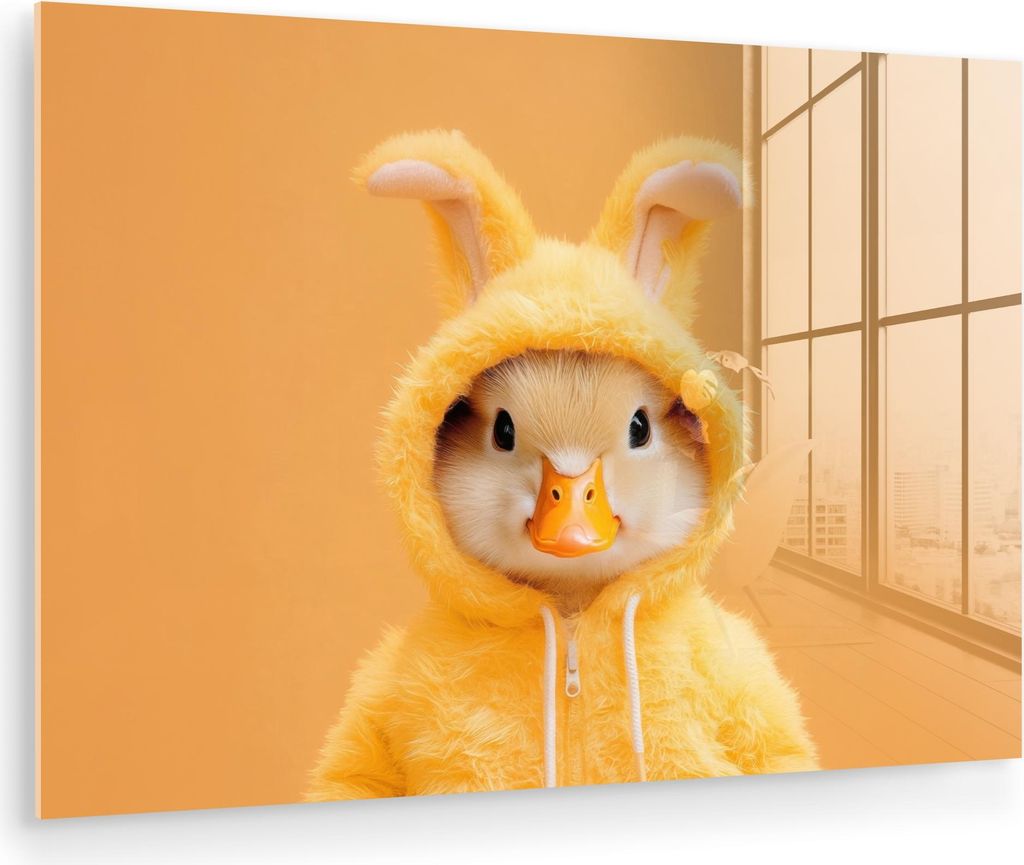 MuchoWow Glasbilder - Bilder auf Wandbild - Foto auf Glas Osterhase - Kostüm - Ente 120x80 cm Wanddekoration aus Glas - Acrylglasbild - Acrylbilde...