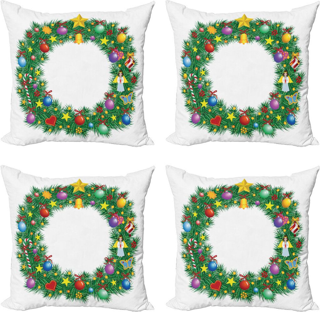 ABAKUHAUS Buchstabe O Kissenbezug Set (4 Stück), Buchstabe O Weihnachtskranz, Moderner Doppelseitiger Digitaldruck, 60 cm x 60 cm, Mehrfarbig