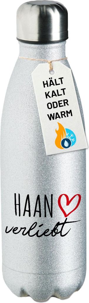 Huuraa Trinkflasche Haan verliebt 500ml Silver Edelstahl Wasserflasche Trinkflasche Geschenkidee