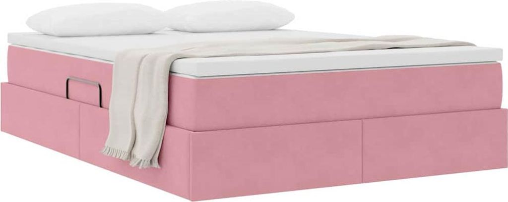 (Design 2026) Aufbewahrungsbett mit Matratze Rosa 140 x 200cm Samt - HOMMIE 749883 - Klassische BettenJugendbett Tagesbett