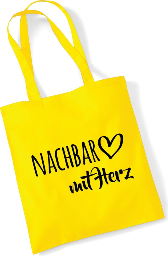 Huuraa Jutebeutel Nachbar mit Herz 10 Liter Yellow Baumwolle Tasche Geschenkidee