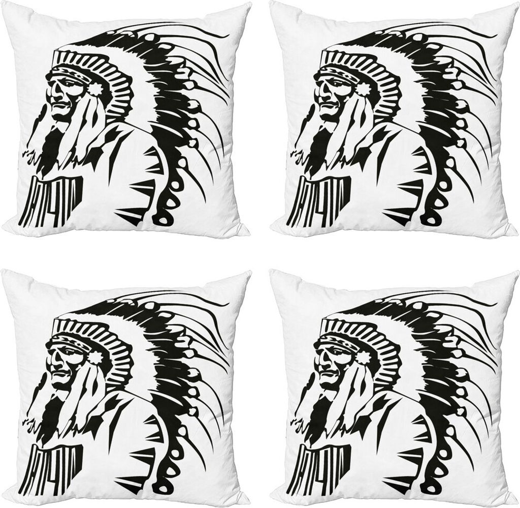 ABAKUHAUS Stammes Kissenbezug Set (4 Stück), Koch, Moderner Doppelseitiger Digitaldruck, 45 cm x 45 cm, Schwarz und weiß