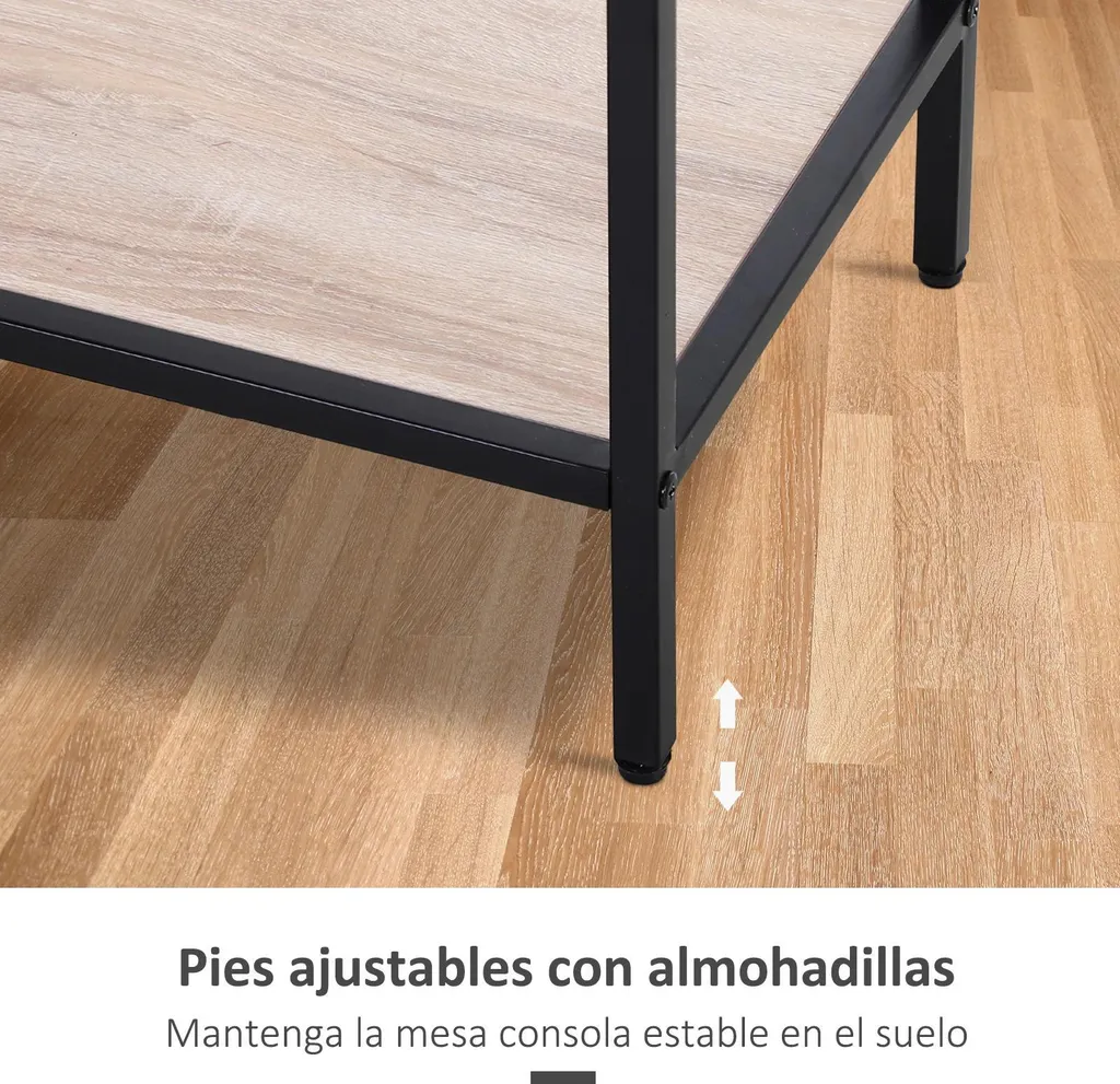 Table Console d'Entrée en Chêne avec Rangement et Étagère Basse 120cm