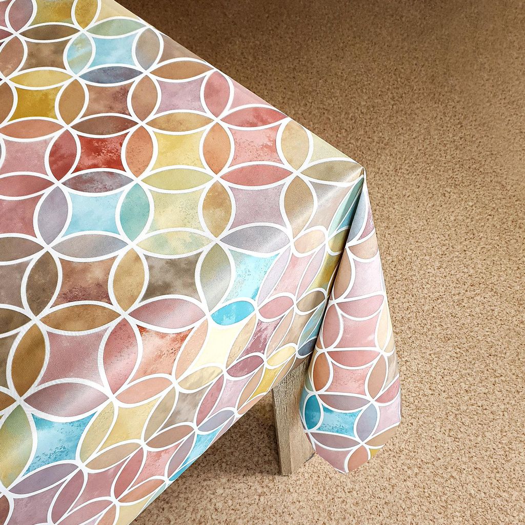 Wachstuchtischdecke 140x220 cm - Bunte Kreise - Wachstischdecke mit wasserabweisender und lebensmittelecht PVC-Beschichtung - Outdoor-Tischdecken f...