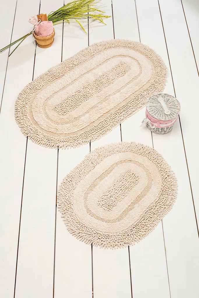 Tapis de Bain Haut de Gamme en Pur Coton, Modèle Macoroni ECRU 1600g