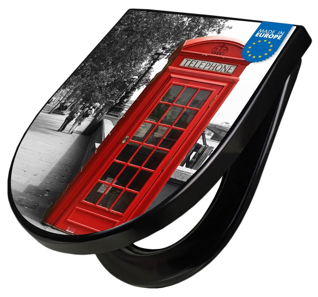 WC Sitz D-Form Schwarz mit Absenkautomatik Motiv London Red Produktbild 