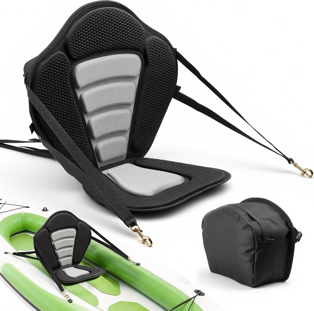 VEVOR 1 x Kajaksitz 12 mm Dicke, Gepolsterter Sitz für Stand-Up-Paddle-Board, Bootssitz mit Rückenlehne & Aufbewahrungstasche & Verstellbaren Gur...